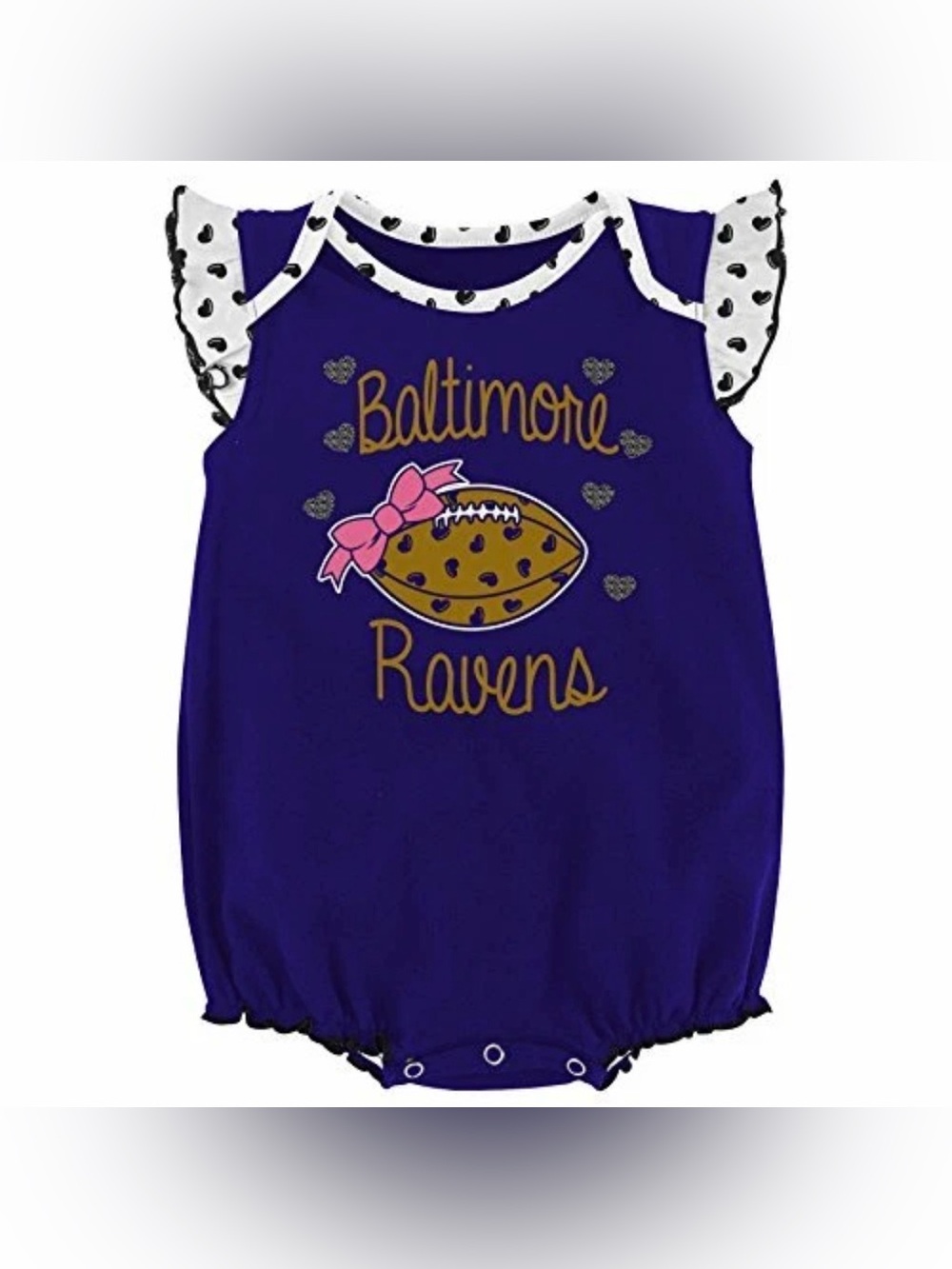 NWT Lot of 2x [NFL] Baltimore Ravens NFL Heart Fan Ruffle Onesies Baby Girls 12M - Picture 3 of 16